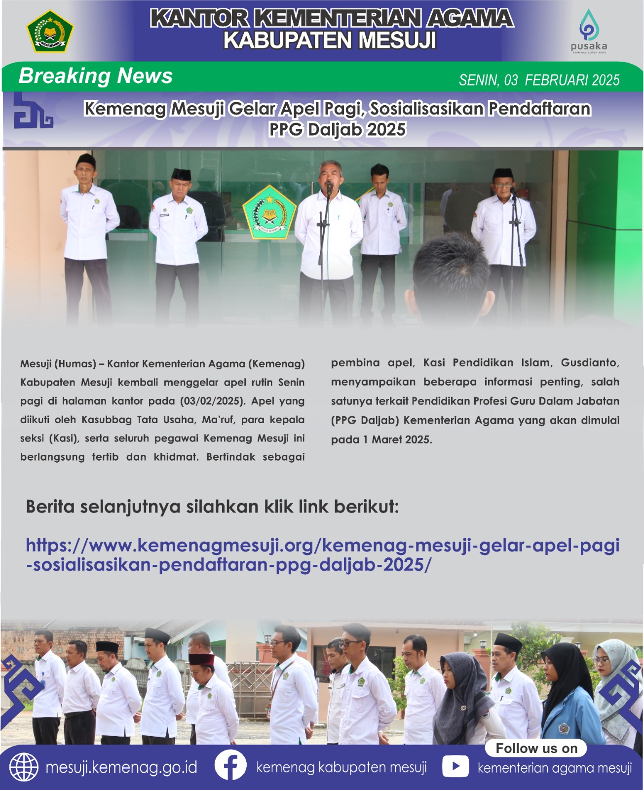 Kemenag Mesuji Gelar Apel Pagi, Sosialisasikan Pendaftaran PPG Daljab 2025